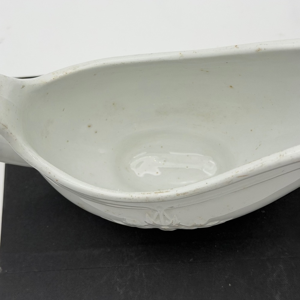 Antique Clementson Brothers White Ironstone Gravy Boat Embossed Leaf Hanley - Picture 4 of 7
